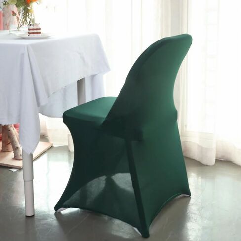 12 pcs Hunter Green Spandex Stretchable Folding Chair Covers for Party Wedding Linens Decorations Dining Ceremony Reception Supplies Fit Durable Washable Reusable Elastic Slipcovers for Chairs in Saudi Arabia