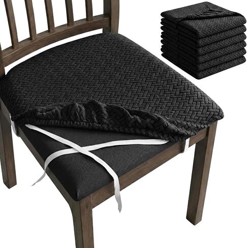 QWORK High Stretch Dining Chair Seat Covers,6 Pack Soft Washable Chair Slipcover Protectors for Dining Room Chair - Fits 13.5"-18" Seats, Black in Kuwait
