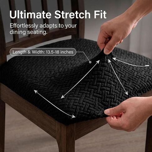 QWORK High Stretch Dining Chair Seat Covers,6 Pack Soft Washable Chair Slipcover Protectors for Dining Room Chair - Fits 13.5"-18" Seats, Black in Kuwait