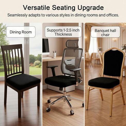 QWORK High Stretch Dining Chair Seat Covers,6 Pack Soft Washable Chair Slipcover Protectors for Dining Room Chair - Fits 13.5"-18" Seats, Black in Kuwait