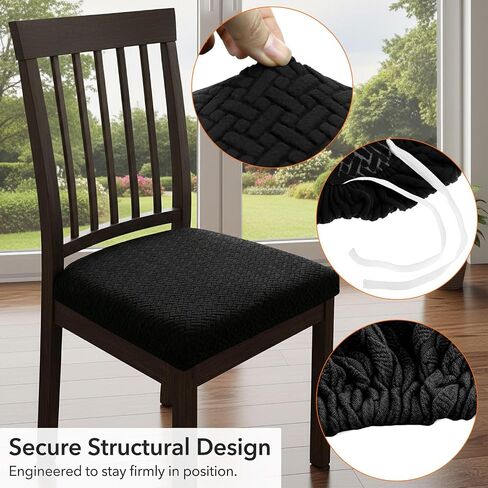 QWORK High Stretch Dining Chair Seat Covers,6 Pack Soft Washable Chair Slipcover Protectors for Dining Room Chair - Fits 13.5"-18" Seats, Black in Kuwait