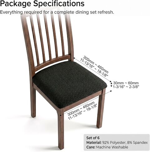 QWORK High Stretch Dining Chair Seat Covers,6 Pack Soft Washable Chair Slipcover Protectors for Dining Room Chair - Fits 13.5"-18" Seats, Black in Kuwait