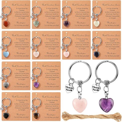 Unittype 12 Pcs Teacher Appreciation Gift Set Heart Shaped Pendant Keychain Thank You Card for Graduation Christmas Valentine's Day Thank You Teacher Gifts in Kuwait