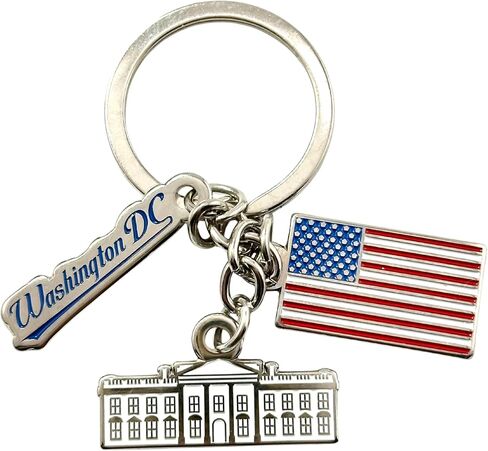 Westmon Works Washington DC Keychain حلقة معدنية تذكارية للعطلات مع سحر البيت الأبيض والعلم in Kuwait