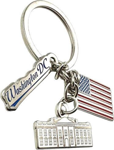 Westmon Works Washington DC Keychain حلقة معدنية تذكارية للعطلات مع سحر البيت الأبيض والعلم in Kuwait