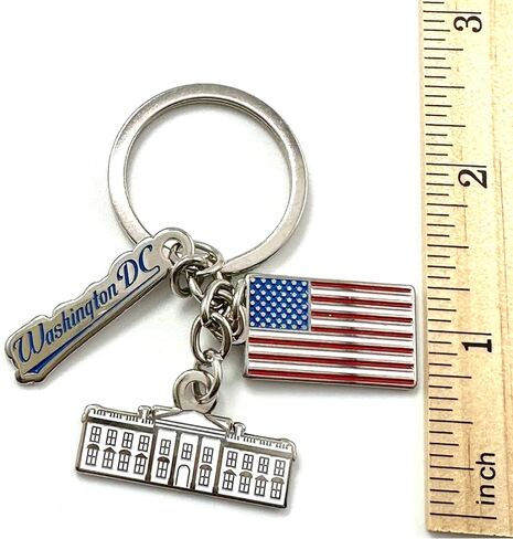 Westmon Works Washington DC Keychain حلقة معدنية تذكارية للعطلات مع سحر البيت الأبيض والعلم in Kuwait