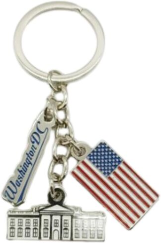 Westmon Works Washington DC Keychain حلقة معدنية تذكارية للعطلات مع سحر البيت الأبيض والعلم in Kuwait