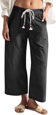 Cicy Bell Women's Wide Leg Jeans Casual Drawstring High Wasit Boyfriend Loose Baggy Capri Denim Pants with Pockets in Kuwait