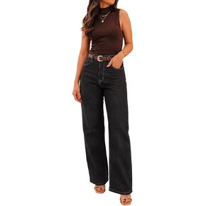 Trendy High Waisted Straight Leg Jeans Casual Loose Wide Leg Baggy Denim Pants for Tall Women in Saudi Arabia