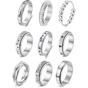 Fidget Ring for Anxiety Stainless Steel Anti Anxiety Ring Spinning Flower Moon Star Bands Rings for Women Anxiety Stress Relief Spinner Jewelry in Saudi Arabia