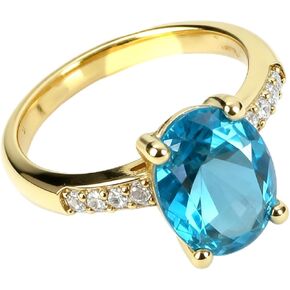 14K Gold Plated 925 Sterling Silver Ring for Women,Classic Oval Cut Blue Cubic Zirconia Engagement Promise Ring Jewelry Gifts for Her,Sparkling Gemstone Dainty Ring for Wedding Daily Size:6-10 in Saudi Arabia