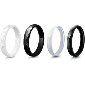 4 Pack Black and White 3mm Thin Ceramic Plain Wedding Bands for Women, Minimalist Stackable Rings, High Polished Hypoallergenic Non-Metal Jewelry Gift for Her, Size 5-12 in Saudi Arabia