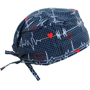 Navy Blue Heart Beat EKG Scrub Cap Doctors Bandana Hat with Adjustable tie in Saudi Arabia