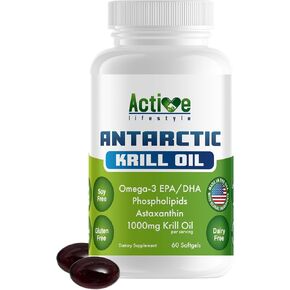 Antarctic Krill Oil 1000mg Supplement, Omega-3 EPA DHA with Astaxanthin & Phospholipids, High Absorption, No Fishy Aftertaste, Fish Oil Alternative, Non-GMO, Gluten, Soy & Dairy Free, 60 Softgels in Saudi Arabia