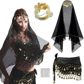 Wuchieal Set of 4 pcs Belly Dancer Outfit Sets, Chiffon Head Scarf,Belly Dance Hip Scarf, 10 Bobby Pins, 18 Metal Bracelets in Saudi Arabia