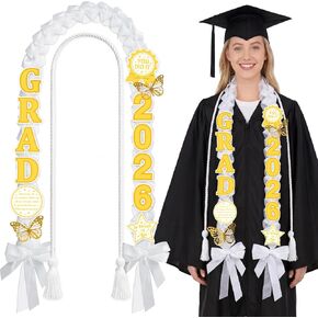 2026 Graduation Lei Set, Braided Graduation Ribbon Necklace Lei with Honor Cord Gold Butterfly Letter Bow Decoration DIY Kit for College High School Graduate Gift in Saudi Arabia