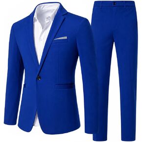 Men's Royal Blue 2-Piece Suit Set, Slim Fit One-Button Blazer & Flat-Front Pants for Wedding, Prom, Groomsmen, Cocktail Party in Saudi Arabia