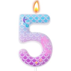 Mermaid Themed Birthday Candles, Number Candles for Birthday Party Cake Decoration Supplies (Pink, Number 4) in Saudi Arabia