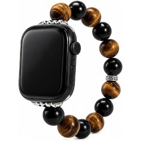 سوار ساعة مطرز بعين النمر للرجال، متوافق مع Apple Watch Ultra 2/1 Series 9/8/SE (49 مم 45 مم 44 مم 42 مم) بأقراص كبيرة، حزام على شكل سوار من الخرز الحجري المتين، هدية للرجال. in Kuwait