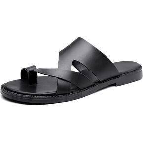 Men's Strappy Leather Flat Flip Flops Sandals Toe Casual Open Toe Comfort Arch Support Anti-Slip Sole Slip On Toe Ring Slides Summer Lightweight Daily Vacation Walking Beach Sandals in Saudi Arabia