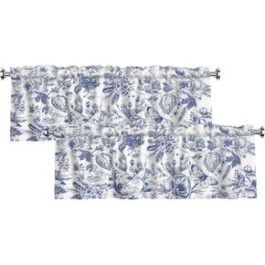 Blue Floral Valances for Windows 2 Pack - Chinoiserie Flower Valance Curtain 54"x18" Farmhouse Leaves Butterfly Short Curtains Window Treatment for Bedroom Living Room Kitchen Windows in Kuwait