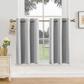 Blackout Curtains for Kitchen Bathroom, Textured Fabric Grommet Top Window Curtains, Thermal Insulated Noise Reducing Privacy Drapes for Small Windows. (Grey, 35"W x 36"L) in Saudi Arabia
