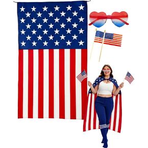 American Flag Cape 4th of July Patriotic Costume Set, Adult UAS Cape with Sunglasses for 250th Anniversary Independence Day Costume for Men Women in Kuwait