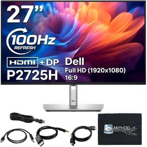 Dell P2725H 27" Full HD 1920 x 1080 Monitor - 1 Year Warranty, Computer Monitor Screen Bundle with Power Cable + USB 3.0 Upstream Cable + Display Port Cable + HDMI Cable + Microfiber Cloth Included in Saudi Arabia