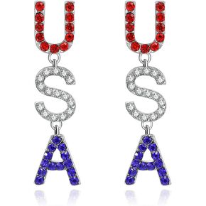 4th of July Independence Day Patriotic Earring for Women American Flag Dangle Earrings Red White Blue USA Earring, Pave Crystal Stud (USA) in Saudi Arabia