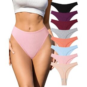 J-pone 8 Pack Thongs for Women High Waisted T Back Panties High Cut No Show Ribbed Underwear Tag Free Breathable Thong in Saudi Arabia