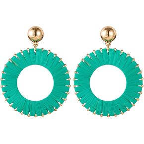 Boho Raffia Round Drop Dangle Earrings for Women, Beach Statement Lightweight Handmade Woven Jewelry in Saudi Arabia
