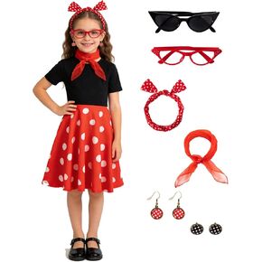 bakjuno Girls Retro Vintage Skirts 1950 Outfit Retro 50s Girl Polka Dot Design With Accessories in Saudi Arabia