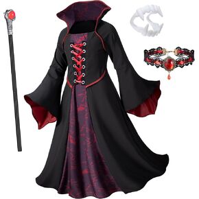 Vampire Costume Set for Girls Halloween Dress Up with Vampires Props (Fangs, Wand, Choker) 3-12 Years in Saudi Arabia
