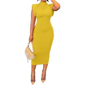 PINSV Maxi Dresses for Women Sleeveless High Neck Elegant Wedding Guest Formal-Yellow-XL in Saudi Arabia