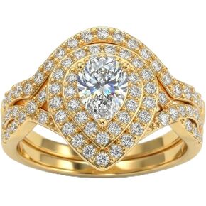 Luxury Wedding Ring Sets for Women 1CT Pear AAAAA CZ Yellow Gold Plated Engagement Ring Wedding Band in Saudi Arabia