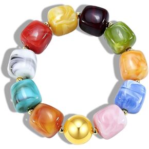 Chunky Beaded Bracelets for Women Trendy Acrylic Resin Colorful Beads Bracelets Boho Adjustable Statement Charm Bangles Bracelet Summer Beach Beaded Jewelry in Kuwait