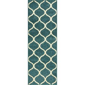 Maples Rugs Rebecca Moroccan Trellis Runner Rug - Made in USA - Washable, Non-Slip, Low Profile Indoor Rug for Hallway, Kitchen, and Laundry Room, 2' x 6', Teal in Saudi Arabia