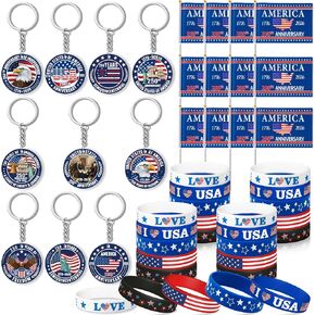 250 Anniversary Bulk Set - 150Pcs USA Patriotic 250 Years 4th of July Accessories with American Keychain, Flags, Silicone Bracelet,Independence Day Freedom Anniversary for Events Party Favors in Saudi Arabia