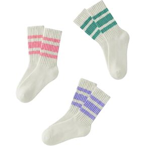 3 Pairs Women Striped Tube Socks Fun Novelty Cute Crew Socks Retro Sport Mid-Calf Socks for Women Grils in Saudi Arabia
