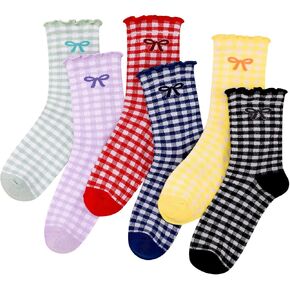 Cute Ruffle Socks for Women 6 Pairs, Retro Frilly Crew Dress Socks with Bow, Breathable Casual Ankle Sock for Sneakers, Boots Flats in Saudi Arabia