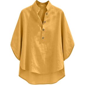 Cotton Linen Tops for Women - 2026 Summer Gauze Shirts Batwing Sleeve V Neck Blouse Dressy Casual Loose Fit Clothes in Saudi Arabia