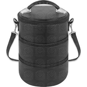 Stacked Triple Hat Organizer Case, 3-Zipper Cylindrical Fez & Ceremonial Hat Storage, 12" x 9" Round, Black Faux Leather, Velvet Lined, Detachable Shoulder Strap in Saudi Arabia