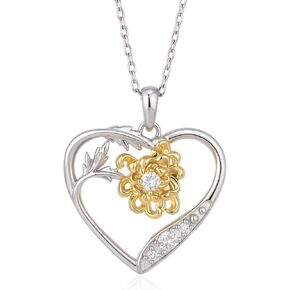 Lab Grown Diamond Chrysanthemum Necklace for Women, 925 Sterling Silver Diamonds Heart Pendant Birth Flower Necklaces Flower Jewelry Gifts for Women in Kuwait