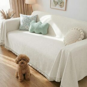 Pet Couch Cover for Dogs Sectional Sofa Covers Washable for 2 Cushion Couches, Chenille Beige Couch Cover Blanket Non Slip Loveseat Pet Sofa Covers Protector for Dog Cats (71" x 118", Beige) in Saudi Arabia