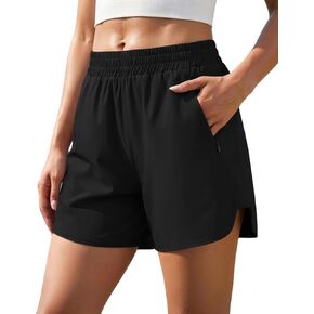 Athletic Shorts for Women 5 Inch High Waisted 2 in 1 Running Workout Short with Split Leg and Zipper Pockets in Saudi Arabia
