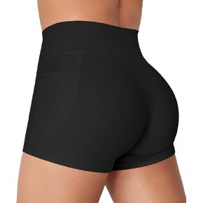 HIGORUN Mid Rise Biker Shorts with Pocket 3.6 Inseam Workout Booty Shorts Hidden Scrunch Gym Shorts for Women in Saudi Arabia