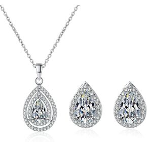 14K Gold Diamond Pendant Necklace & Pear-Shaped 1/2 Carat Diamond Stud Earrings Set, Openwork Design Two-Piece Jewelry Set, Ideal for Women Casual Gifts in Kuwait