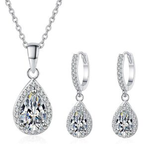 14K Gold 1 Carat Diamond Necklace &Drop Earrings Set, Pear Shape Design Two-Piece Jewelry Set,Perfect for Romantic Gifts in Kuwait