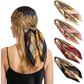 4 Pcs Large Square Head Scarves 35 Inch Silk Like Scarves Vintage Print Headband Neck Scarf for Women Daily Wear in Saudi Arabia