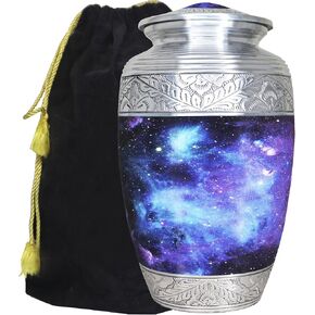 M MEILINXU Small Keepsake Urn for Ashes Adult Male & Female, Mini Urns for Human Ashes Man & Women, Funeral Decorative Cremation Container, Aurora Borealis, Blue Cosmic Galaxy Urns - Little in Saudi Arabia